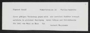 Brief von Gerhart Hauptmann an Sigmund Graff