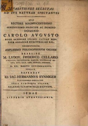 Quaestiones selectae, ad ius naturae spectantes