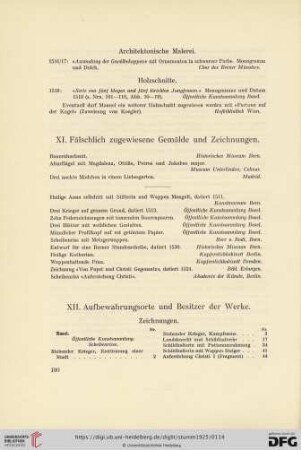 XI. Fälschlich zugewiesene Gemälde und Zeichnungen