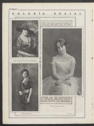 Galería social : [Retrato fotográfico de] Señora María Adela Oliveira de Damianovich [y] Señora Lydia Uribe [y] Señorita Alicia Noya Schaw