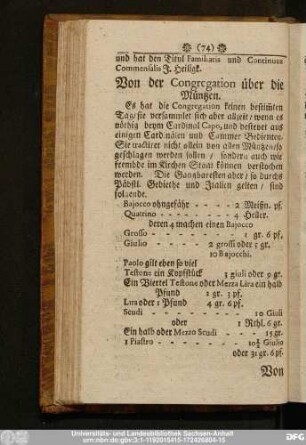 Von der Congregation über die Müntzen.