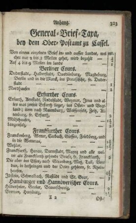 General-Brief-Taxa, bey dem Ober-Postamt zu Cassel