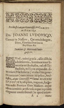Perillustri atque Generosis [...] Dn. Joanni Ludovico, Comiti in Nassaw [...]