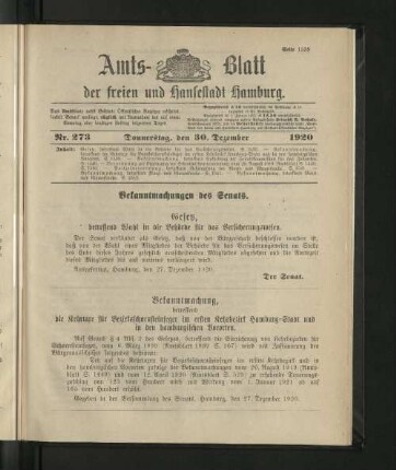 No. 273, 30. Dezember 1920