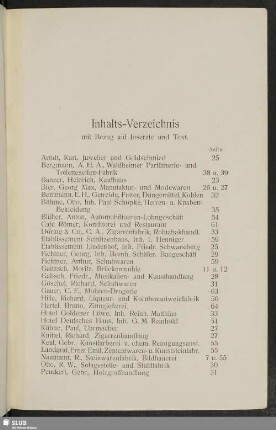 Inhalts-Verzeichnis, mit Bezug auf Inserate und Text