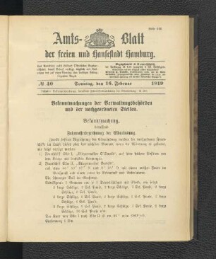 No.40, Sonntag, den 16. Februar 1919