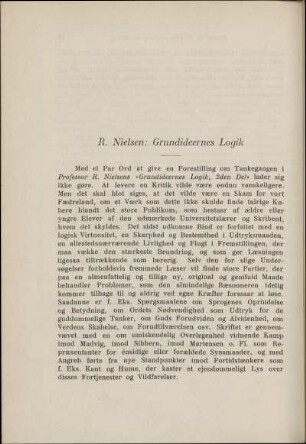 R. Nielsen: Grundideernes Logik