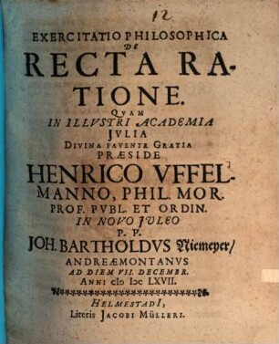 Exercitatio philos. de recta ratione