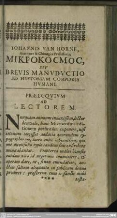 Mikrokosmos, Seu Brevis Manuductio Ad Historiam Corporis Humani