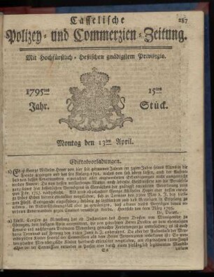 15tes Stueck, Montag den 13ten April 1795