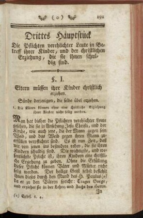 §. I. Eltern müssen ihre Kinder christlich erziehen