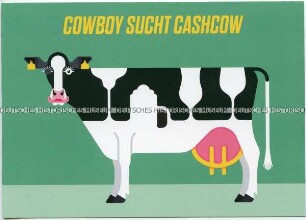 Werbepostkarte des online-Bezahldienstes Paypal mit "Cashcow" (Geld-Kuh)