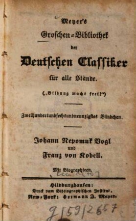 Johann Nepomuk Vogl und Franz von Kobell : mit Biographien