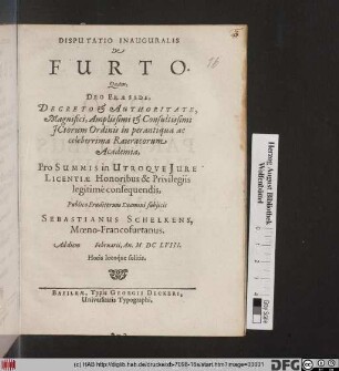 Disputatio Inauguralis De Furto