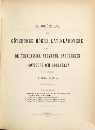 Redogörelse för Högre Latinläroverket i Göteborg : under läsåret. 1894/95