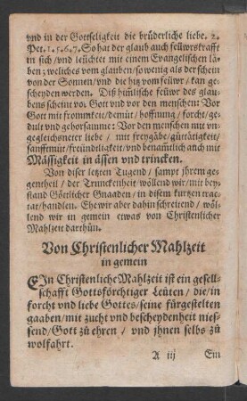 Von Christenlicher Mahlzeit in gemein