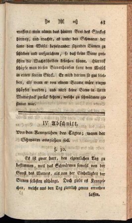 IV Abschnitt. Von den Kennzeichen des Tages; wann der Schwarm ausziehen soll.