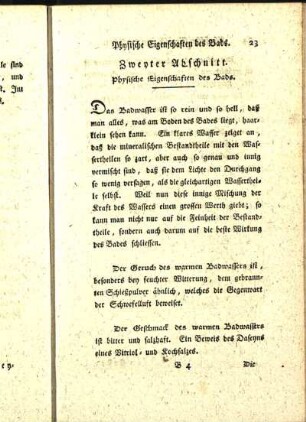 Zweyter Abschnitt. Physische Eigenschaften des Bads.