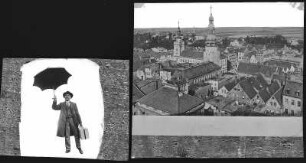 Sprottau. Ausflug nach Sprottau. Mann mit Schirm