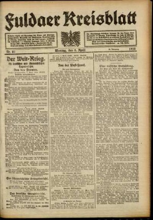Ausgabe vom Montag, den 08. April 1918.