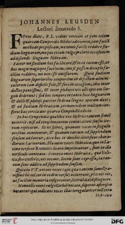 Johannes Leusden Lectori Benevolo S.