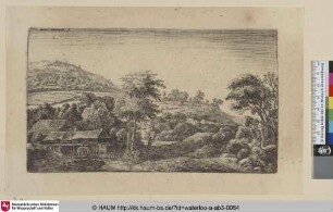 [Eine Wassermühle im Tal; Watermill at the foot of a hill]