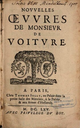 Nouvelles Oeuvres de Monsieur de Voiture