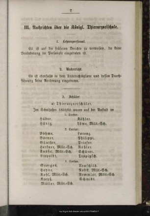 III. Nachrichten über die Königl. Thierarzneischule