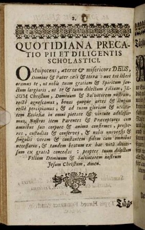Quotidiana Precatio Pii Diligentis Scholastici.