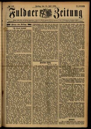 Erste Ausgabe vom Freitag, den 15. Juli 1892.