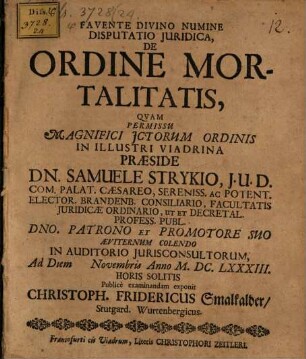Disp. iur. de ordine mortalitatis