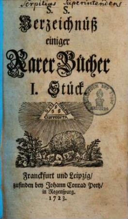 S. S. Verzeichnuß einiger Rarer Bücher