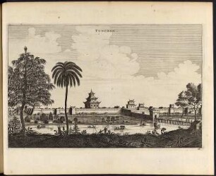 Tuncham : Tuncham (Stadtansicht mit Pagode) Kupferstich nach Seite 152 aus: Die Gesantschaft der Ost-Indischen Geselschaft in den Vereinigten Niederländern an den Tartarischen Cham und nunmehr auch Sinischen Keiser : verrichtet durch die Herren Peter de Gojern und Jacob Keisern; darinnen begriffen die aller märkwürdigsten Sachen, welche ihnen auf währender Reise vom 1655. Jahre bis in das 1657. aufgestoßen. Amsterdam: Mörs, 1666. Dresden: SLUB Geogr.C.408