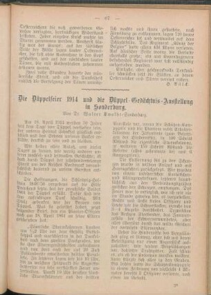 Die Düppelfeier 1914 und die Düppel-Gedächtnis-Ausstellung in Sonderburg. Von Dr. Walter Ewaldt-Sonderburg.