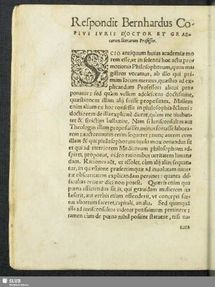 Respondit Bernhardus Copius ...