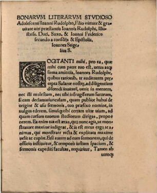 Oratio Ioannis Stigelii de origine & vsu Sermonis : Habita In Academia Ienensi cum decerneret titulum Magisterij Philosophici aliquot honestis & Eruditis uiris