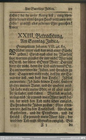 XXIII. Betrachtung, Am Sonntag Judica, Evangelium Johann. VIII, 46. fin.