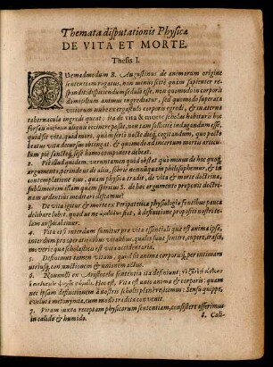 Themata disputationis Physicae De Vita Et Morte.