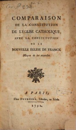 Comparaison de la Constitution de l'Eglise catholique avec la Constitut. de la nouvelle Eglise de France