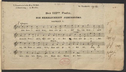 Der 122ste Psalm. Die Herrlichkeit Jerusalems [Chorstimmen]