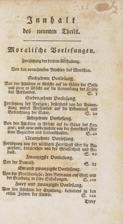 Innhalt des neunten Theils