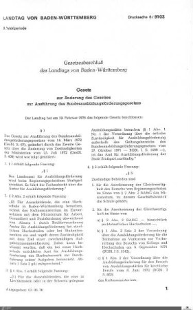 Änderung des Ausführungsgesetzes zum BaföG
