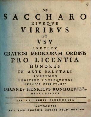 De Saccharo Eivsqve Viribus Et Vsv