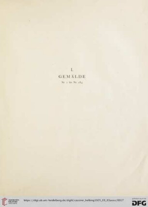 I. Gemälde (Nr. 1-184)