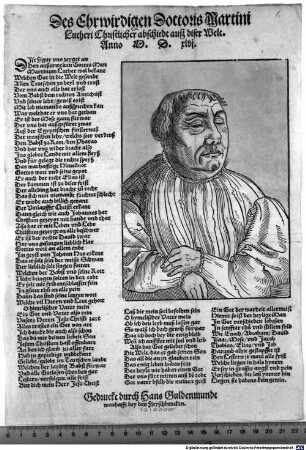 Des Ehrwirdigen Doctoris Martini Lutheri Christlicher abschiedt auß diser Welt : Anno M.D.XLVI.
