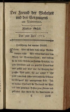 Fünftes Stück. Den 9ten April 1773.