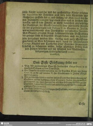 Diese Erste Eröffnung stellet vor