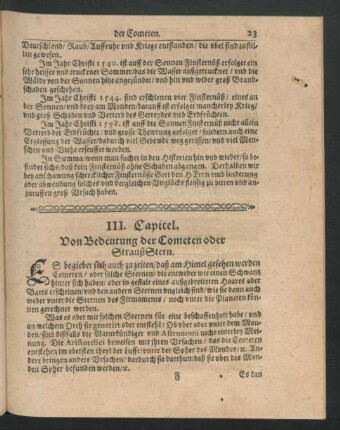 III. Capitel. Von Bedeutung der Cometen oder StraußStern.