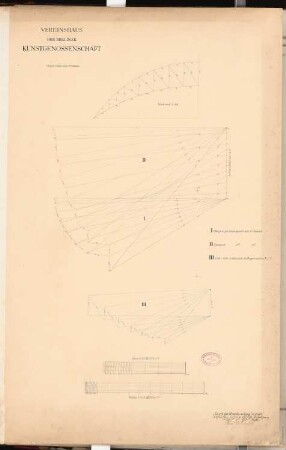 Vereinshaus der Berliner Künstler Schinkelwettbewerb 1880: Konstruktionsdiagramme 1:50; 2 Maßstabsleisten