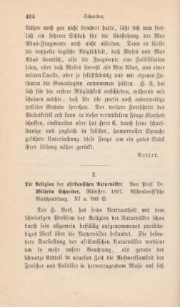 484-488 [Rezension] Schneider, Wilhelm, Die Religion der afrikanischen Naturvölker